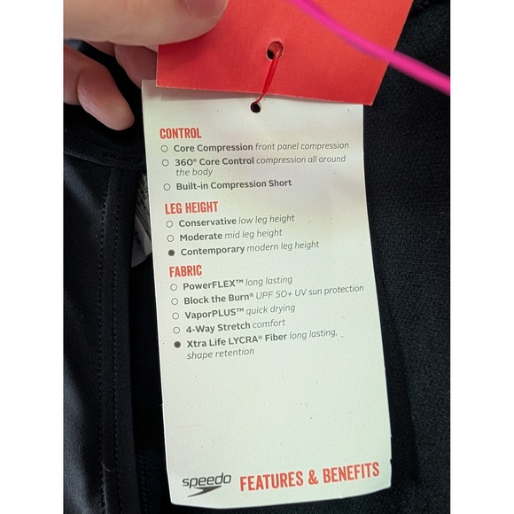 NWT Speedo Women's XL Black‎ Halter One Piece Swimsuit Pink Trim Open Back - Picture 8 of 9